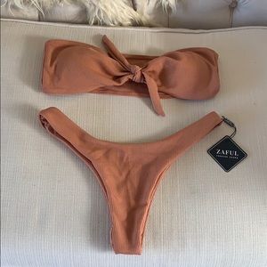 Zaful Tie Front Bikini Set- Salmon/Rust Gold Color